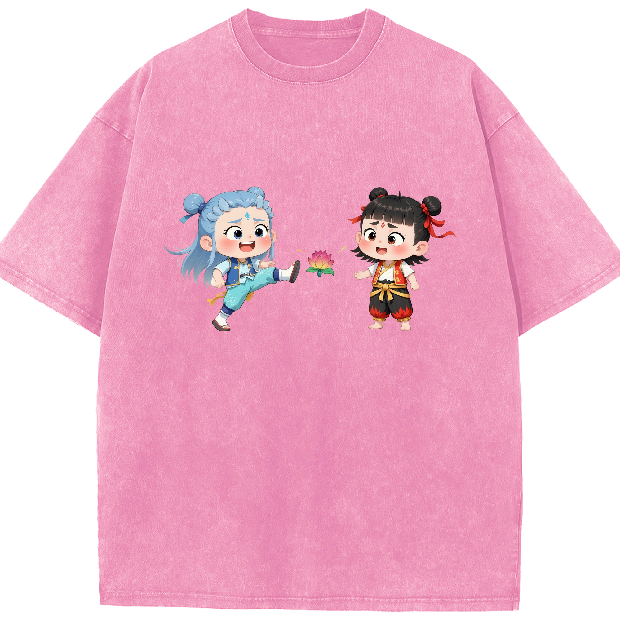 （画像用） Ne Zha 2 ナタ 魔童の大暴れ 綿100% ヴィンテージ風 半袖Tシャツ（フロントプリント）
